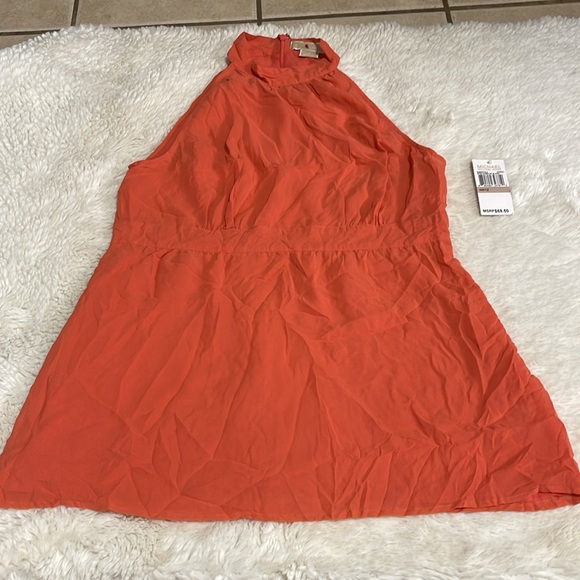 NWT Michael Kors Women's Coral Silk Sleeveless Shirt, Size 12 - Picture 3 of 8